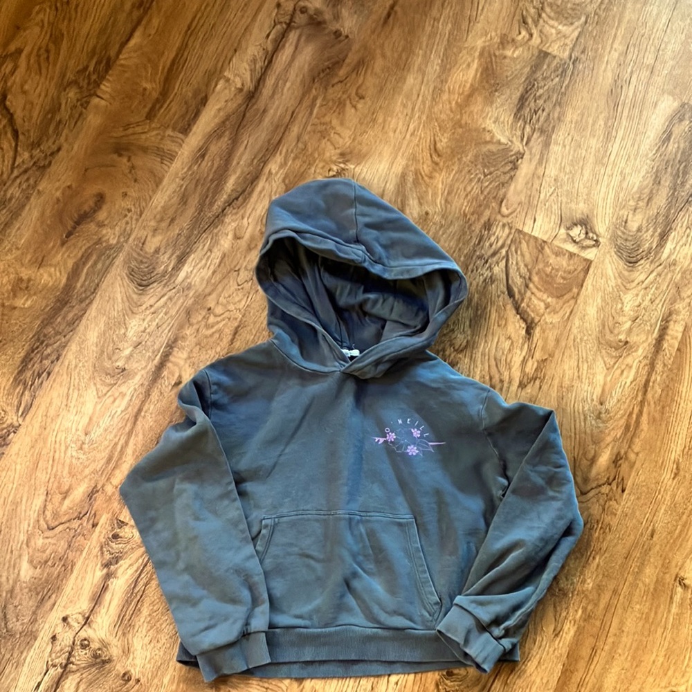 O’Neill hoodie women’s medium floral graphic blue grey sweatshirt top cropped
